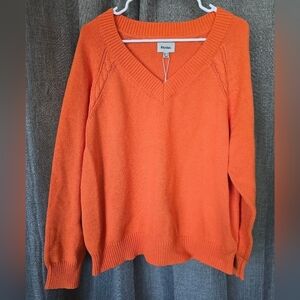 Rhythm Moonstone Oversized V Neck Sweater Orange Womens Size Large NWT